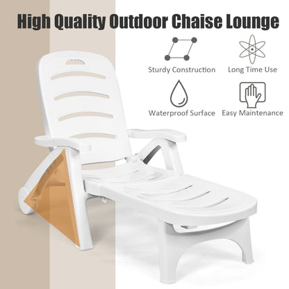 Costway Adjustable Chaise Lounge Chair with Built-In Wheels for Patio White