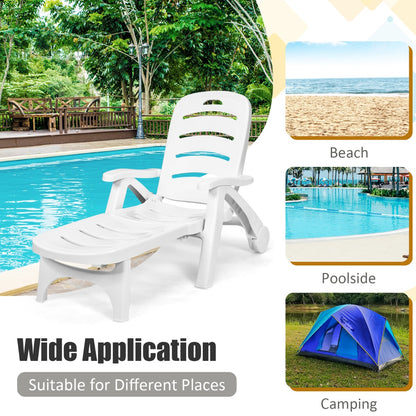 Costway Adjustable Chaise Lounge Chair with Built-In Wheels for Patio White