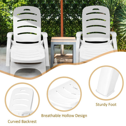 Costway Adjustable Chaise Lounge Chair with Built-In Wheels for Patio White