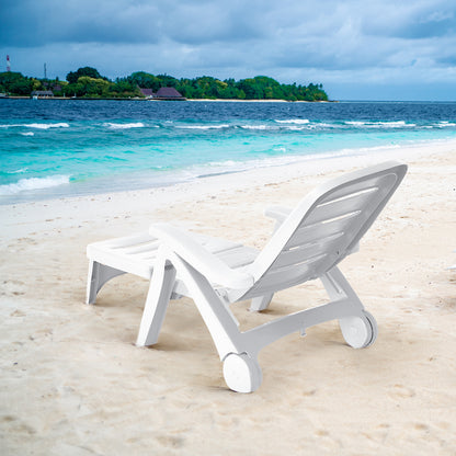 Costway Adjustable Chaise Lounge Chair with Built-In Wheels for Patio White