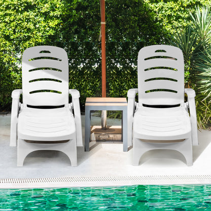 Costway Adjustable Chaise Lounge Chair with Built-In Wheels for Patio White
