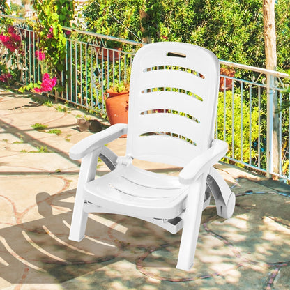 Costway Adjustable Chaise Lounge Chair with Built-In Wheels for Patio White