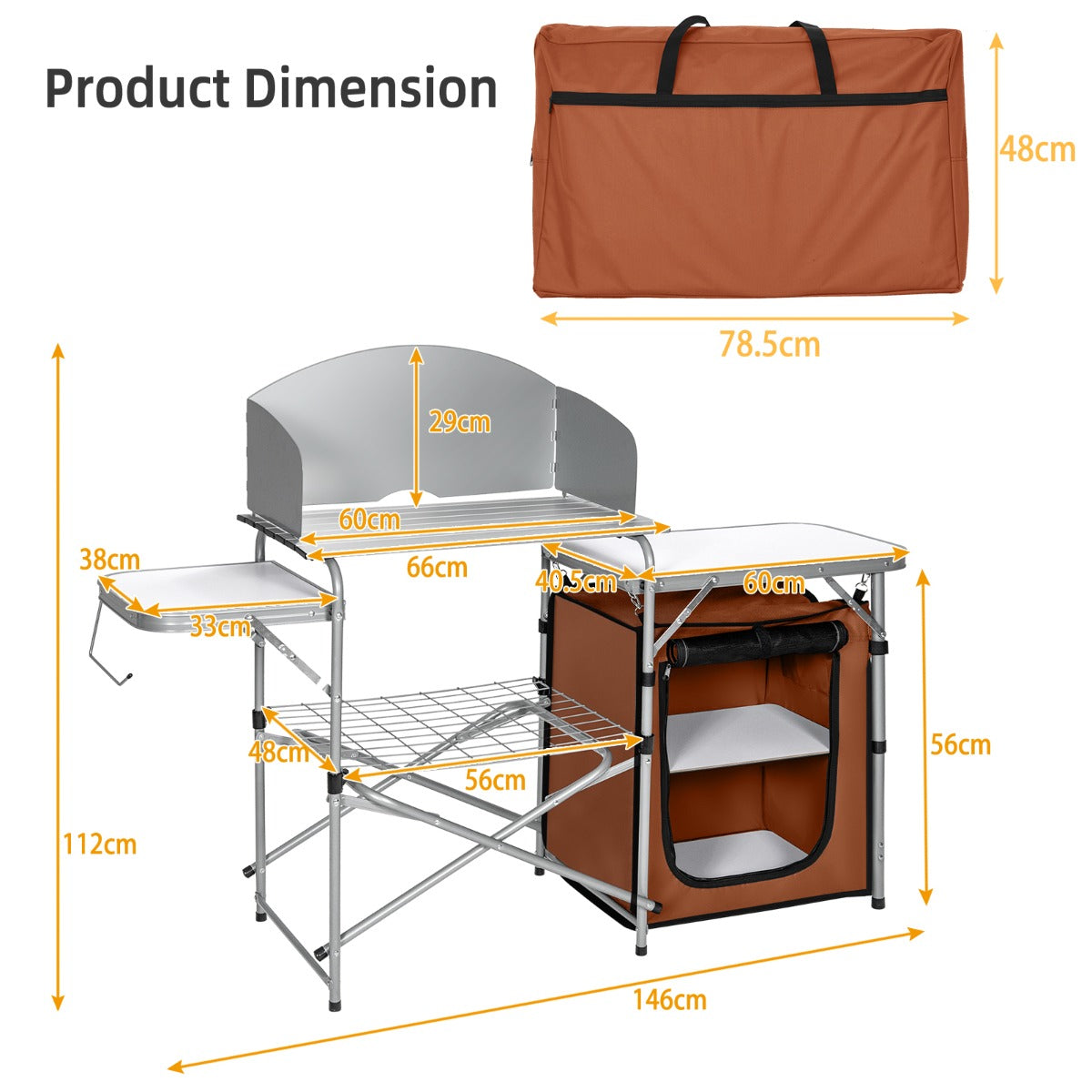 Folding Camping Table with Storage &amp; Windscreen for BBQ &amp; Party-Coffee