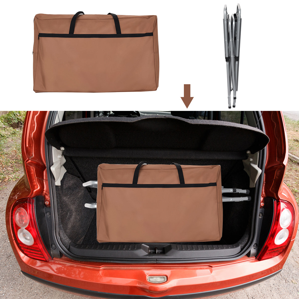 Folding Camping Table with Storage &amp; Windscreen for BBQ &amp; Party-Coffee