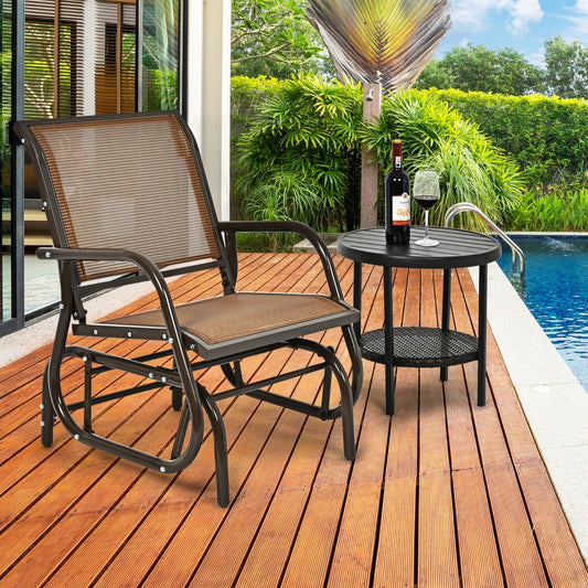 Costway Outdoor Single Swing Glider Rocking Chair for Backyard-Brown