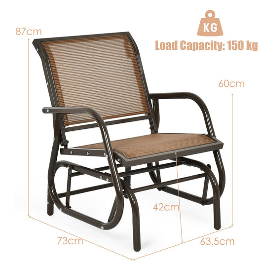 Outdoor rocking glider chair with breathable fabric seat and durable powder-coated steel frame