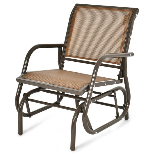 Costway Outdoor Single Swing Glider Rocking Chair for Backyard-Brown