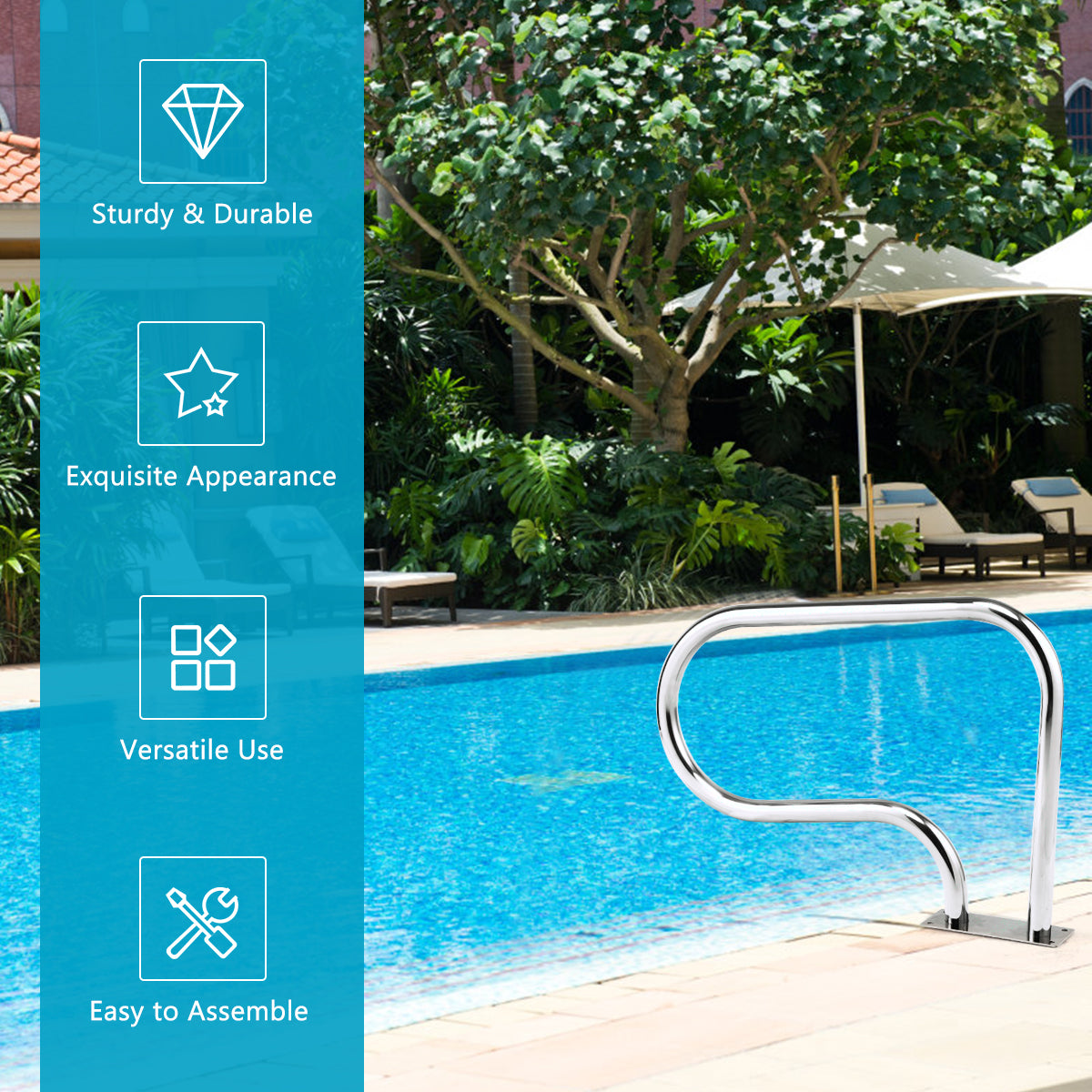 81 × 55 cm Swimming Pool Hand Rail with Ergonomic Design for Indoor & Outdoor