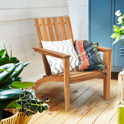 Patio Lounge Chair with Ergonomic High Backrest and Armrest-Natural