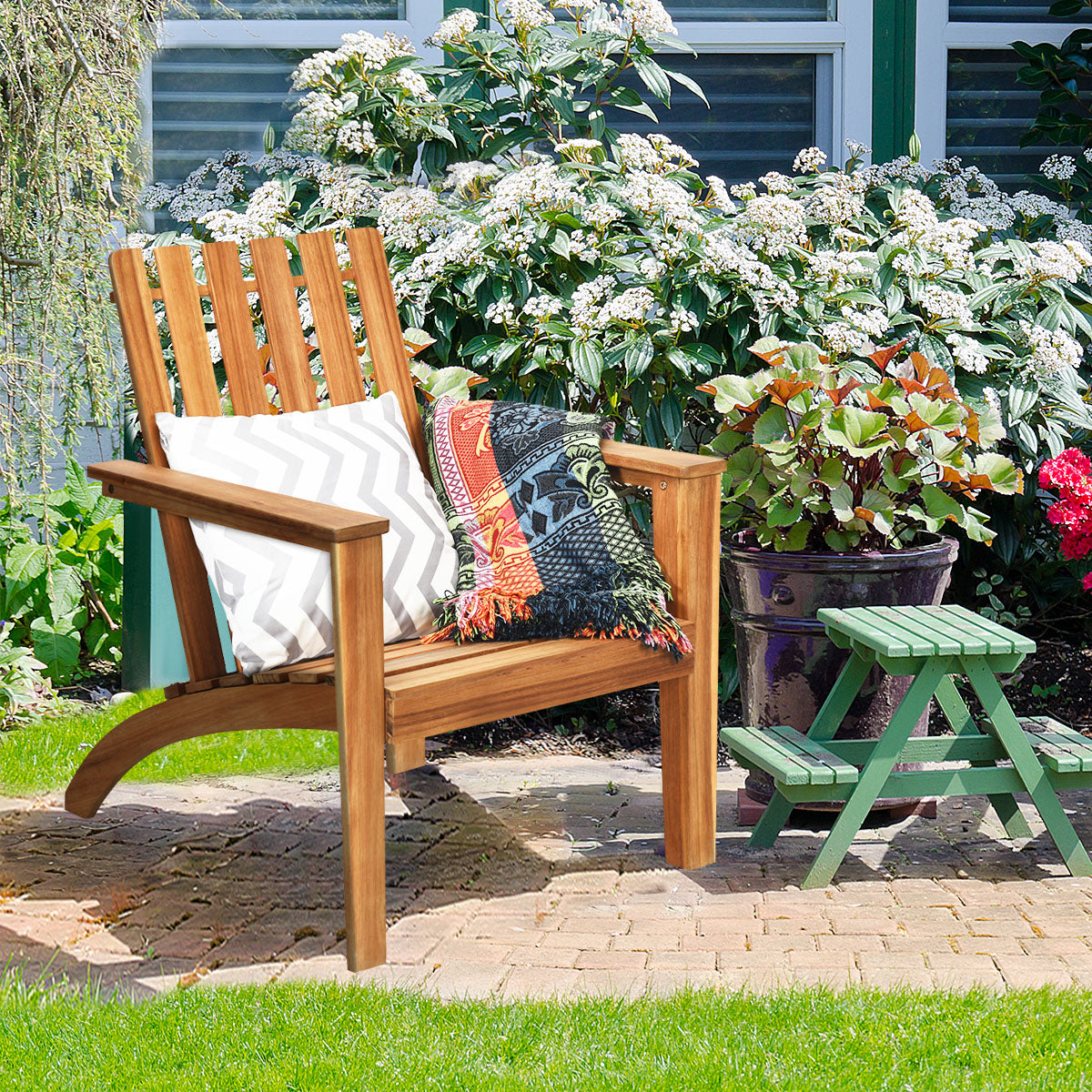 Patio Lounge Chair with Ergonomic High Backrest and Armrest-Natural
