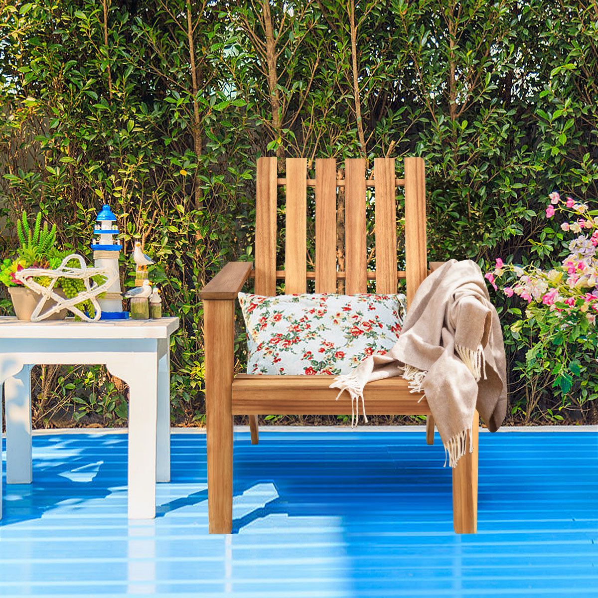 Patio Lounge Chair with Ergonomic High Backrest and Armrest-Natural