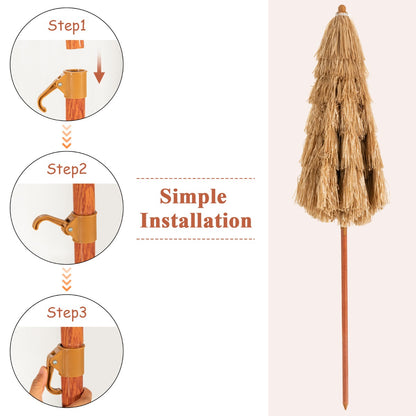 Costway 2m Thatch Umbrella Tilting Outdoor Beach Patio Sun Shelter Parasol
