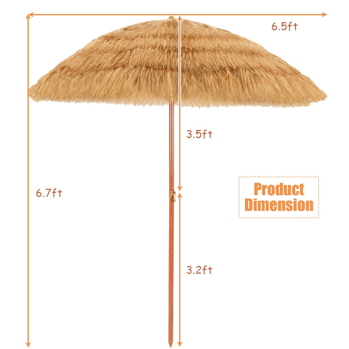 Costway 2m Thatch Umbrella Tilting Outdoor Beach Patio Sun Shelter Parasol
