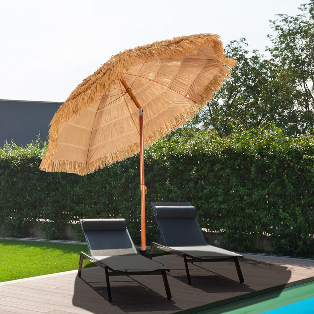 Costway 2m Thatch Umbrella Tilting Outdoor Beach Patio Sun Shelter Parasol