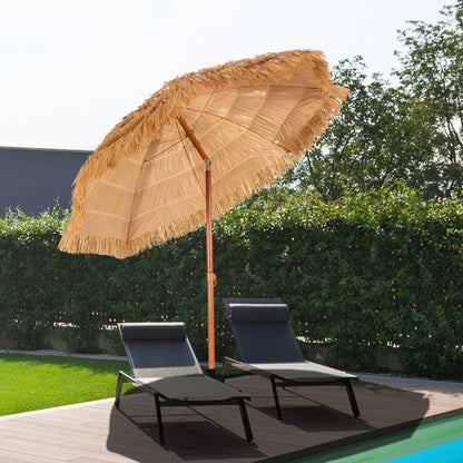 Costway 2m Thatch Umbrella Tilting Outdoor Beach Patio Sun Shelter Parasol