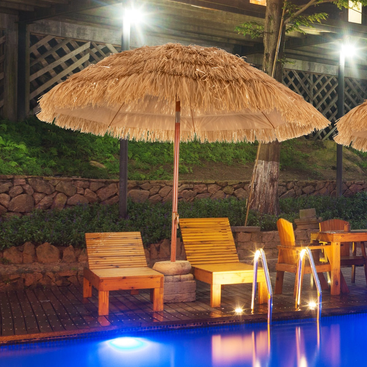 Stake pole design helps secure the tiki umbrella in sand, grass, and other outdoor surfaces