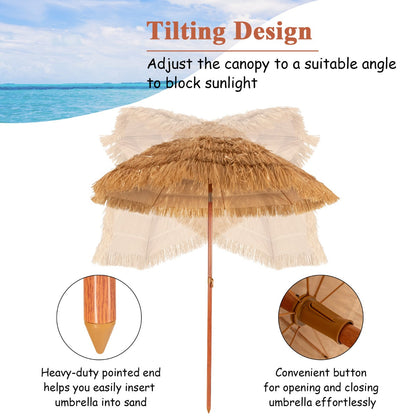 Outdoor tropical sunshade is ideal for patios, beaches, poolside areas, picnics, lawns, and backyards