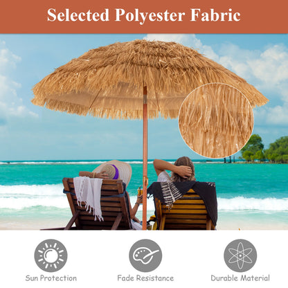Costway 2m Thatch Umbrella Tilting Outdoor Beach Patio Sun Shelter Parasol