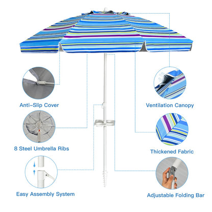 2.2M Outdoor Umbrella Potable Sun Shade Shelter Garden Patio Parasol Canopy-Blue