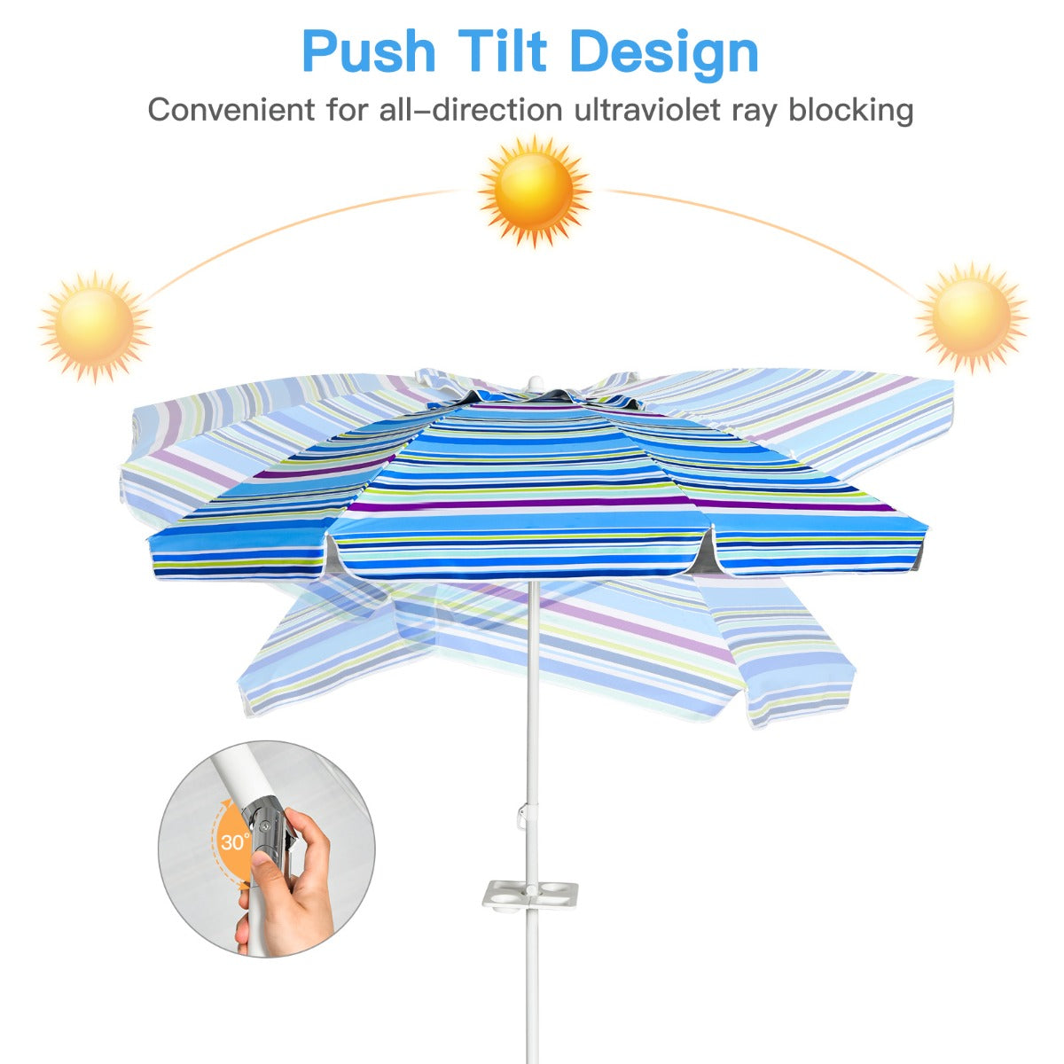 2.2M Outdoor Umbrella Potable Sun Shade Shelter Garden Patio Parasol Canopy-Blue