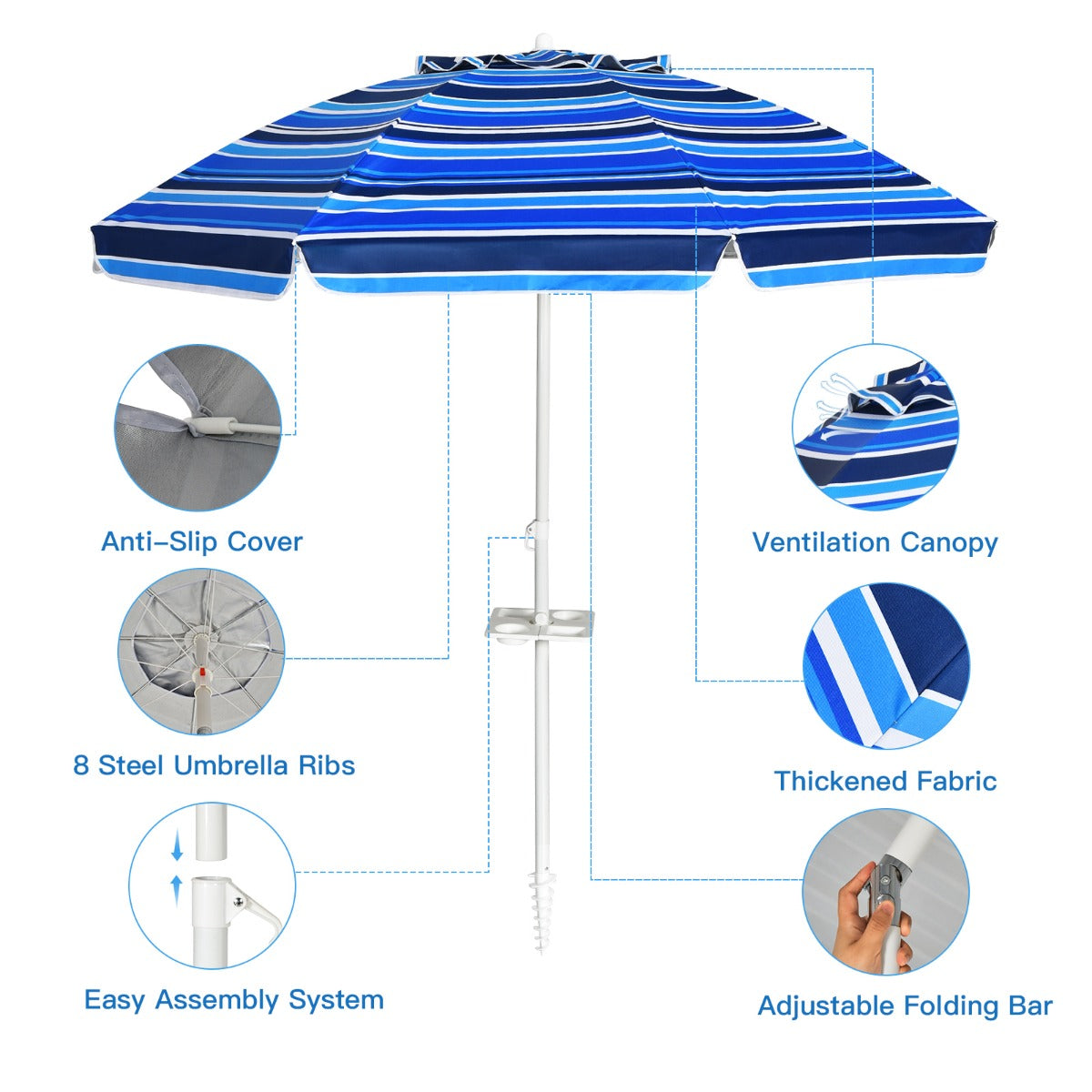 2.2M Outdoor Umbrella Potable Sun Shade Shelter Garden Patio Parasol Canopy-Navy