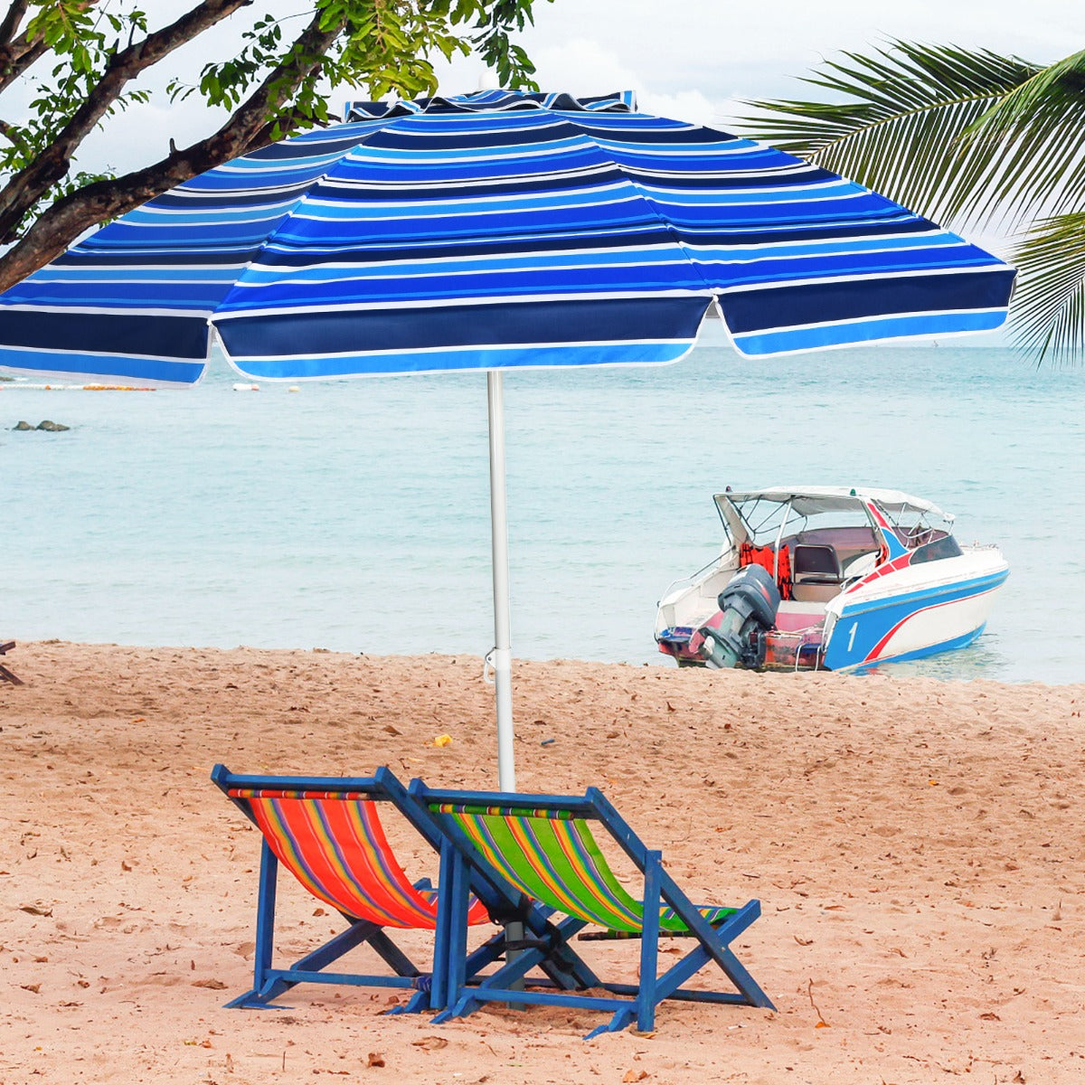 2.2M Outdoor Umbrella Potable Sun Shade Shelter Garden Patio Parasol Canopy-Navy