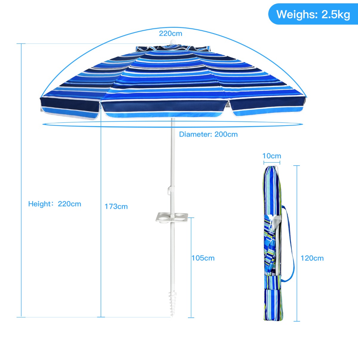 2.2M Outdoor Umbrella Potable Sun Shade Shelter Garden Patio Parasol Canopy-Navy