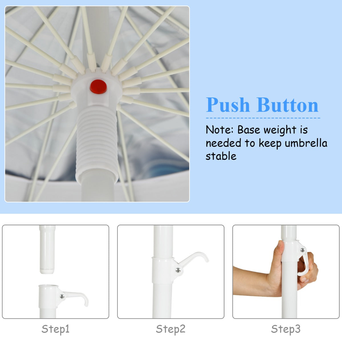 Portable beach parasol disassembles easily for transport and compact storage after outdoor activities