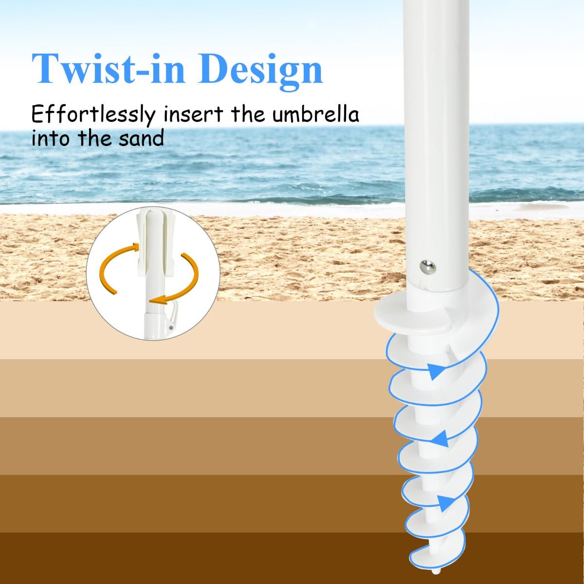 Portable beach parasol disassembles easily for transport and compact storage after outdoor activities
