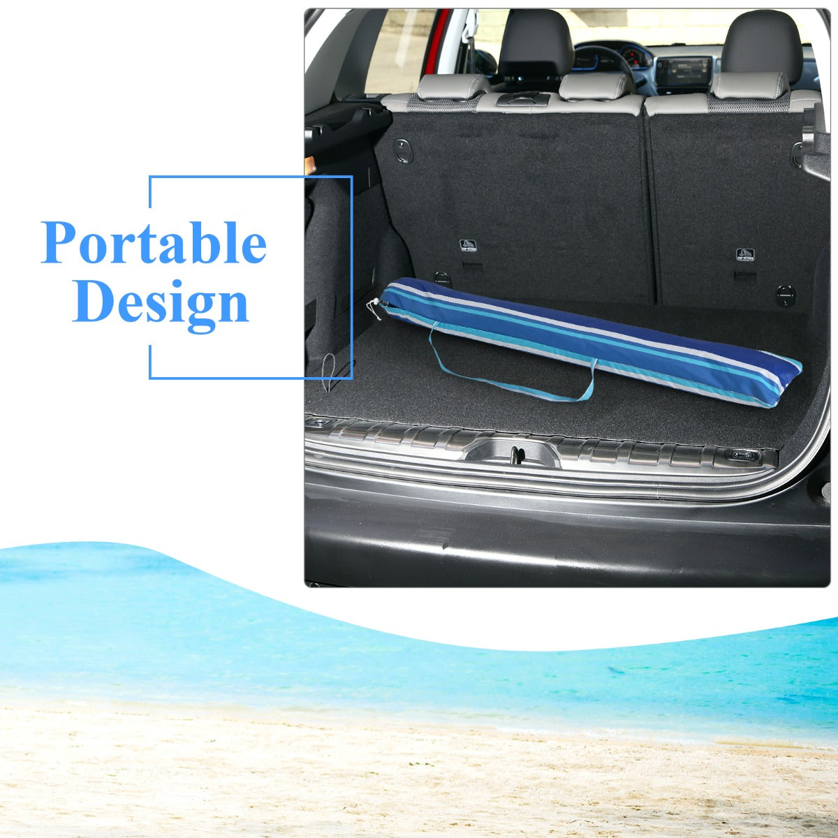 Large 2.45 meter canopy provides generous shade for relaxing at the beach, patio, or garden