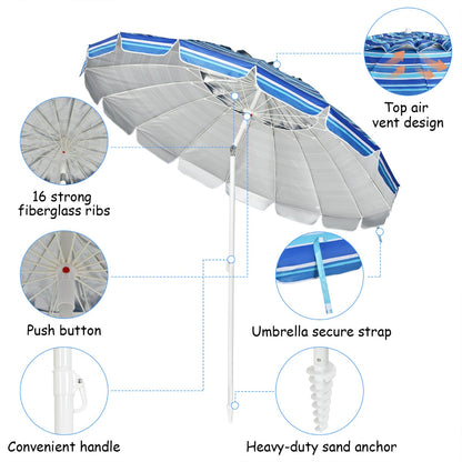 Costway 2.45M Outdoor Umbrella Potable Sun Shade Shelter Garden Patio Parasol Canopy-Navy