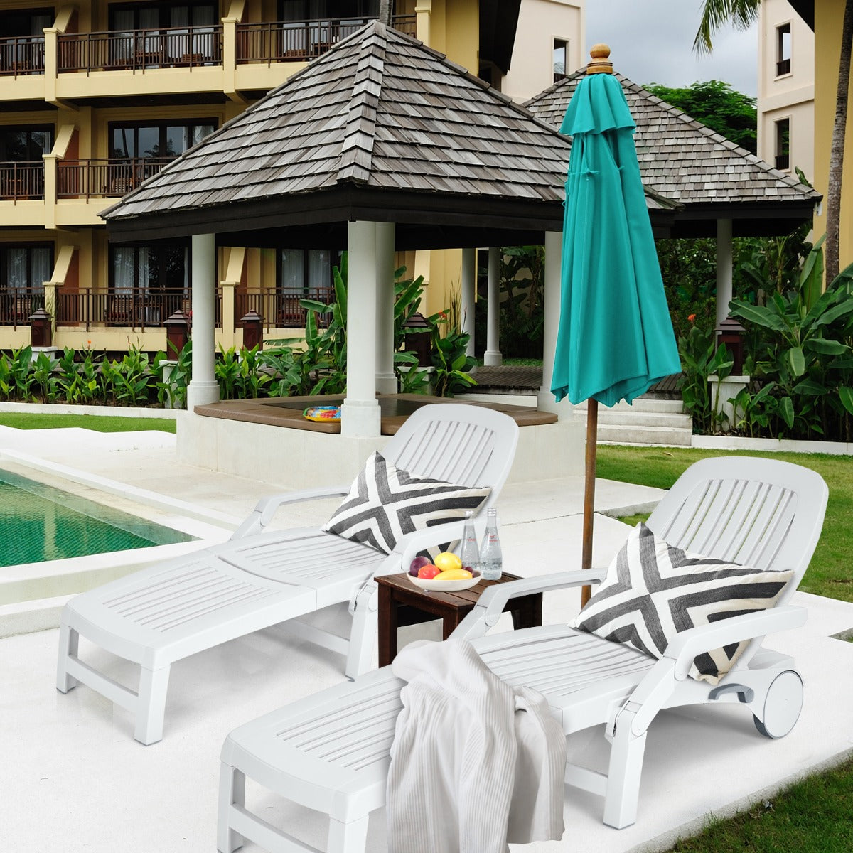 Outdoor Chaise Lounge Chair with Storage Box-2 pieces