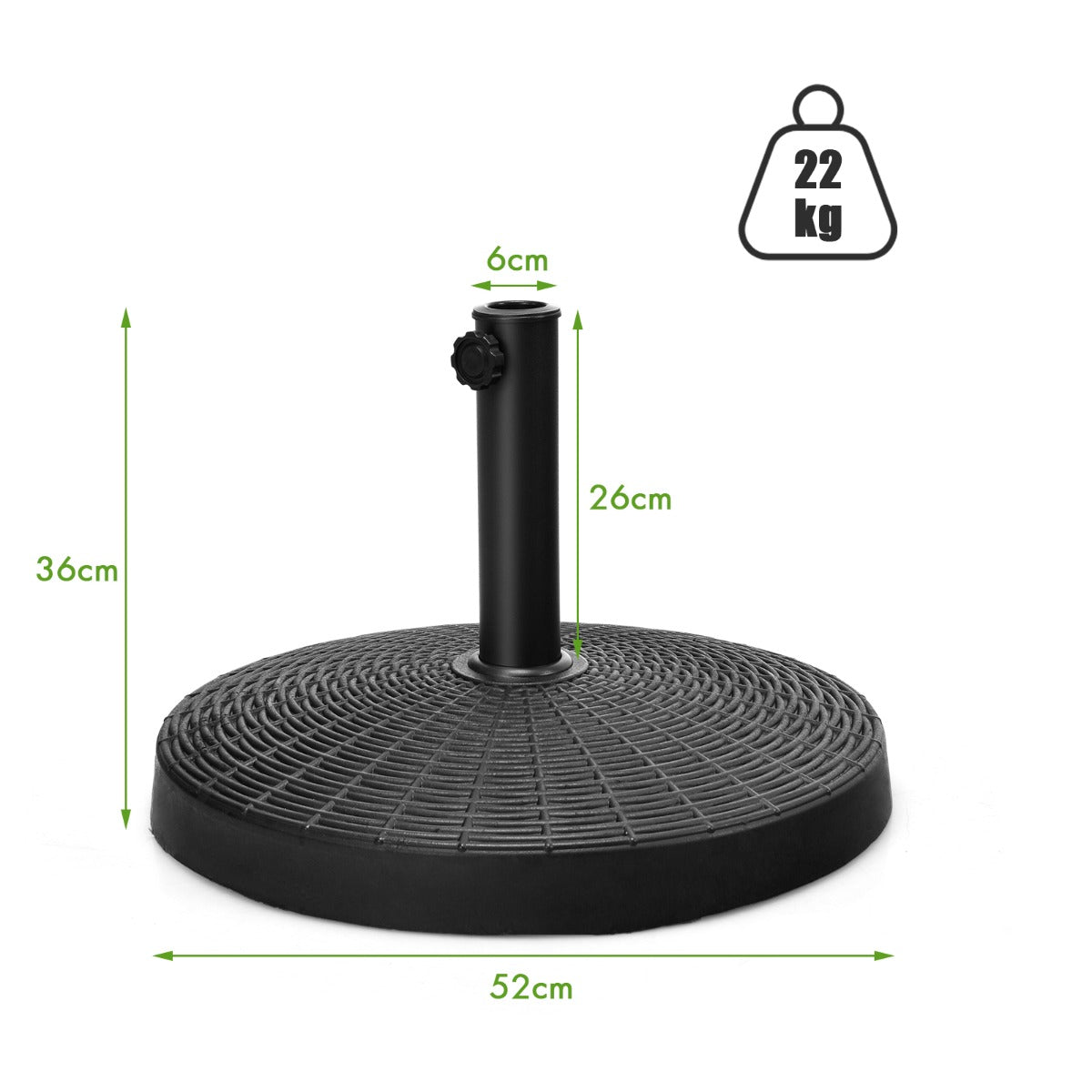 22kg Round Patio Umbrella Base with Waterproof & Sunlight Resistance for Backyard