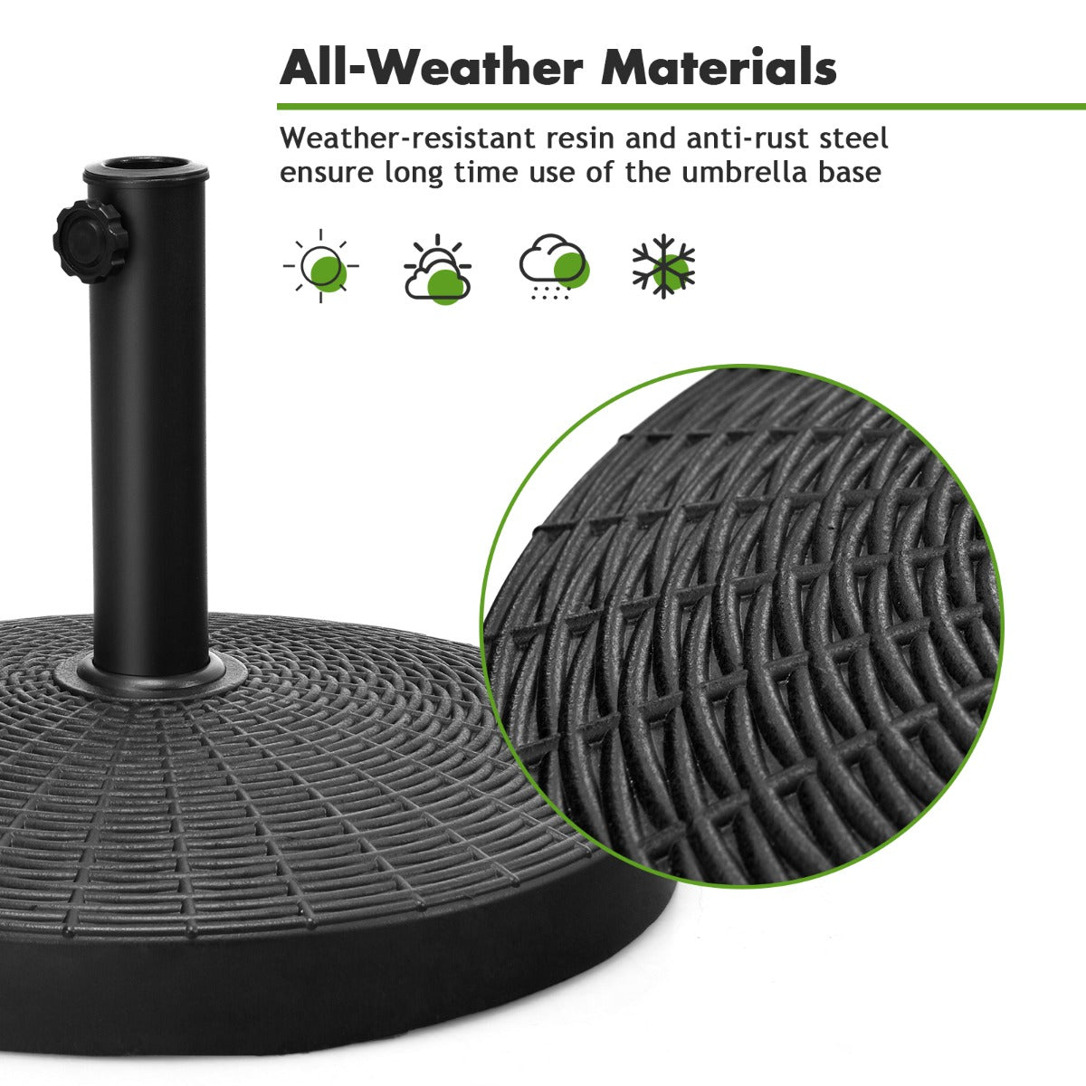 22kg Round Patio Umbrella Base with Waterproof & Sunlight Resistance for Backyard
