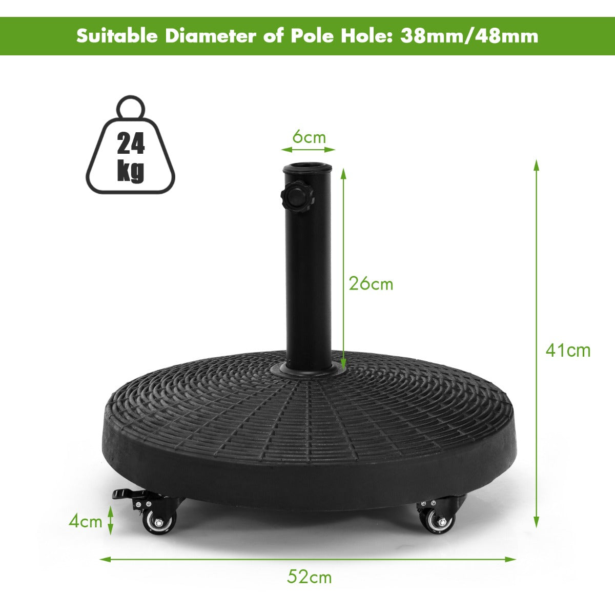 Costway Round Resin Umbrella Base with Lockable Wheels for Yard