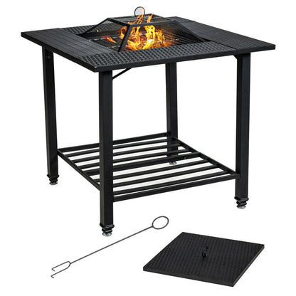 Costway Outdoor Fire Pit Dining Table with Mesh Cover for Poolside