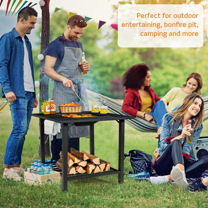 Outdoor 4-in-1 Fire Pit Table with Mesh Cover, BBQ Grill, and Ice Bucket