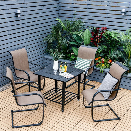 Costway Outdoor Fire Pit Dining Table with Mesh Cover for Poolside