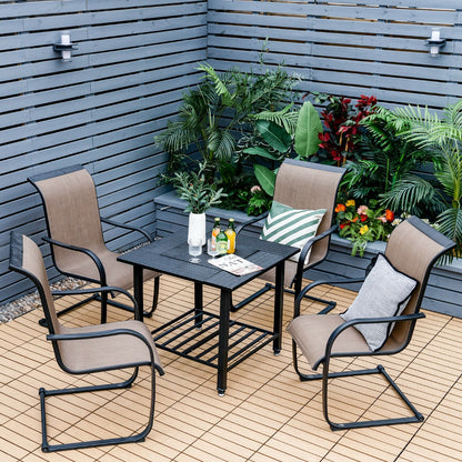 Outdoor 4-in-1 Fire Pit Table with Mesh Cover, BBQ Grill, and Ice Bucket