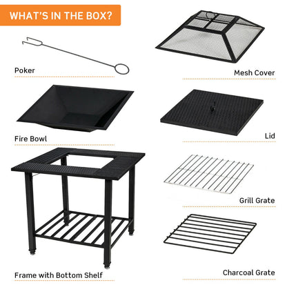 Costway Outdoor Fire Pit Dining Table with Mesh Cover for Poolside
