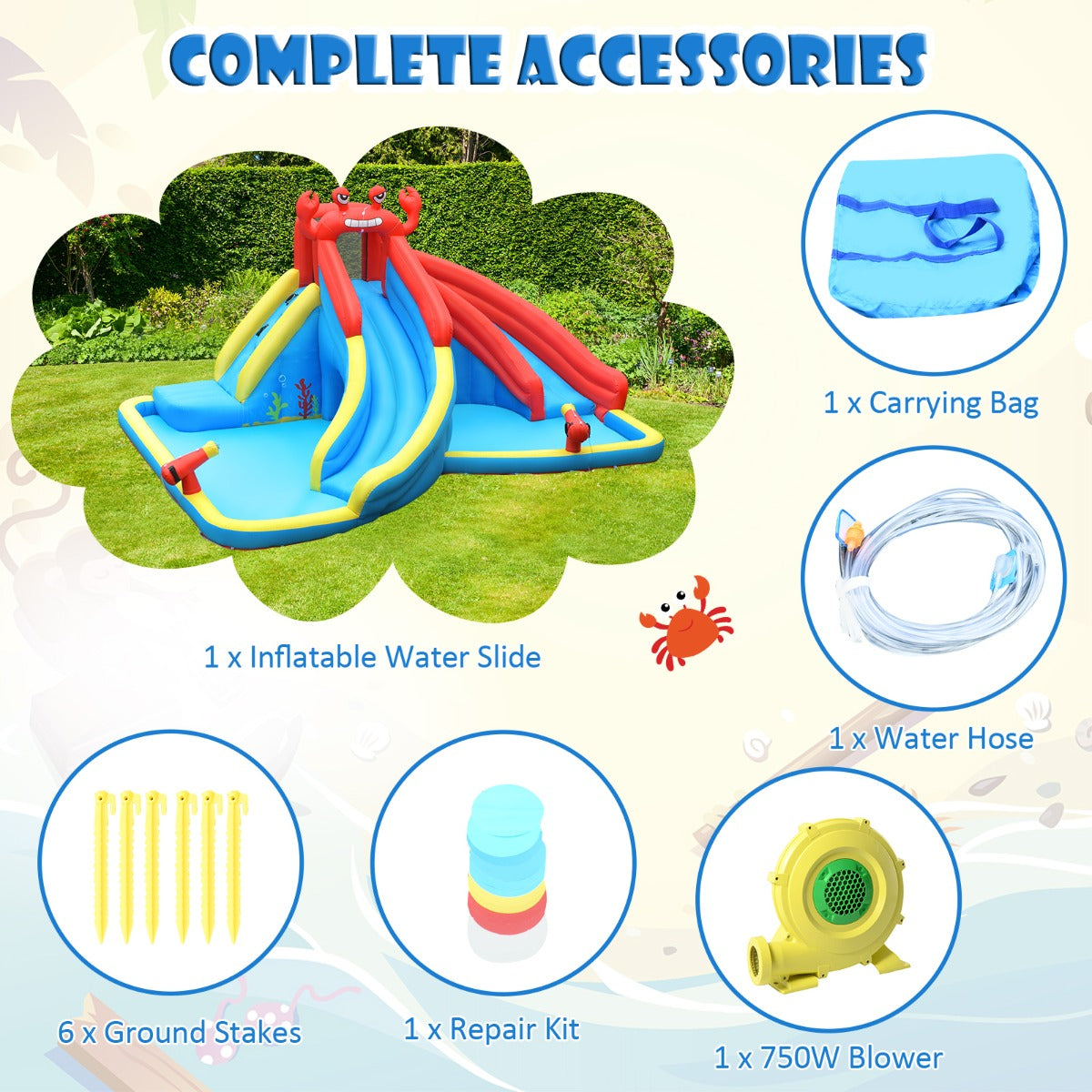 Costway Inflatable Water Slide with Climbing Wall & Splash Pool (with 750W Air Blower)