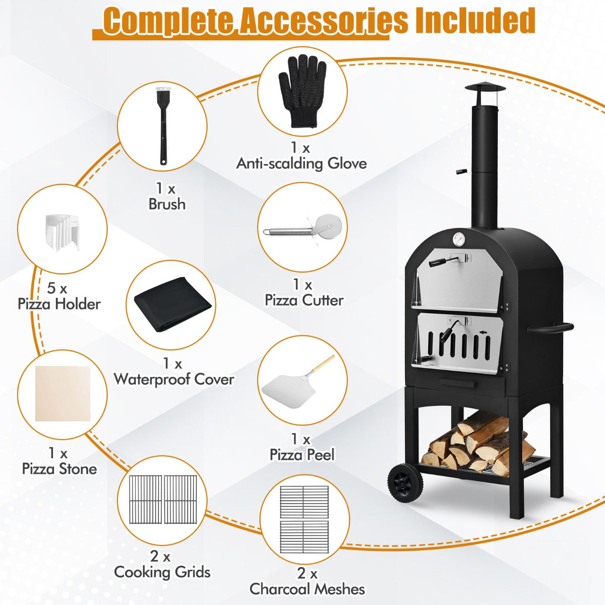 3-in-1 Pizza Oven Wood Fired Portable Outdoor BBQ Grill Smoker Pizza Maker
