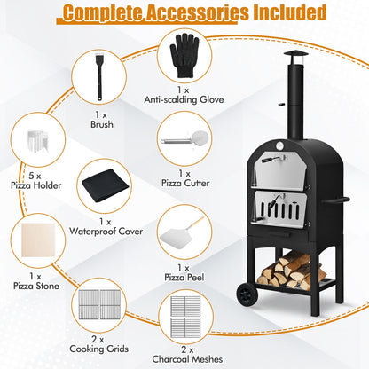 3-in-1 Pizza Oven Wood Fired Portable Outdoor BBQ Grill Smoker Pizza Maker