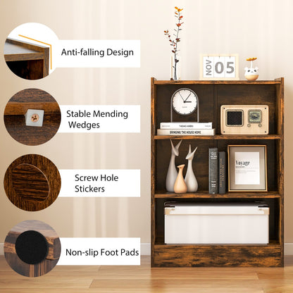 Costway Floor Standing Open Bookshelf with Adjustable Shelves for Living Room, Bedroom, Study-Brown