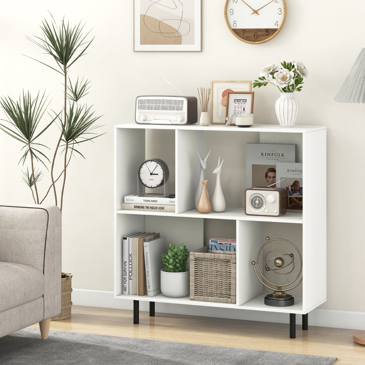 Open Shelf Bookcase with 4 Compartments for Living Room Bedroom-White
