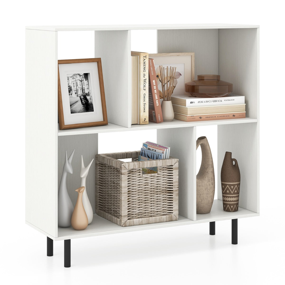 Open Shelf Bookcase with 4 Compartments for Living Room Bedroom-White