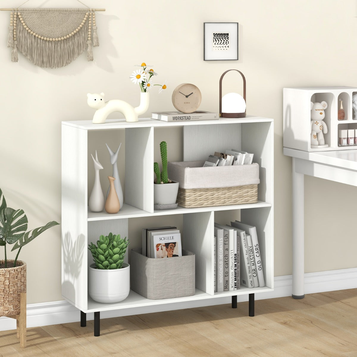 Open Shelf Bookcase with 4 Compartments for Living Room Bedroom-White
