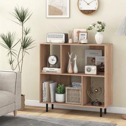 Open Shelf Bookcase with 4 Compartments for Living Room Bedroom-Natural