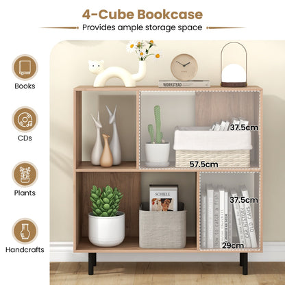 Open Shelf Bookcase with 4 Compartments for Living Room Bedroom-Natural