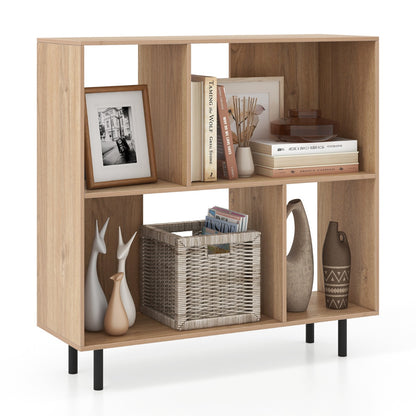 Open Shelf Bookcase with 4 Compartments for Living Room Bedroom-Natural
